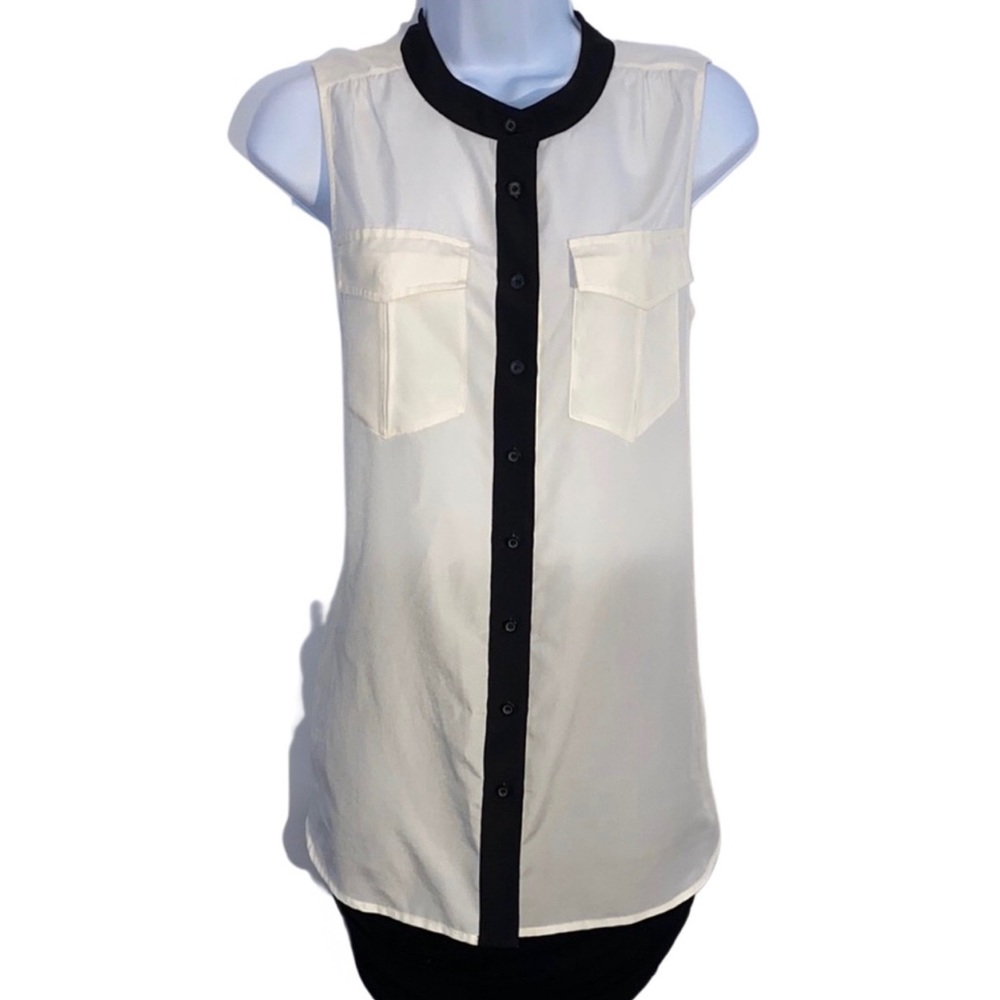 J. Crew sleeveless oversized button down blouse in white with black trim size 6 - Picture 11 of 11